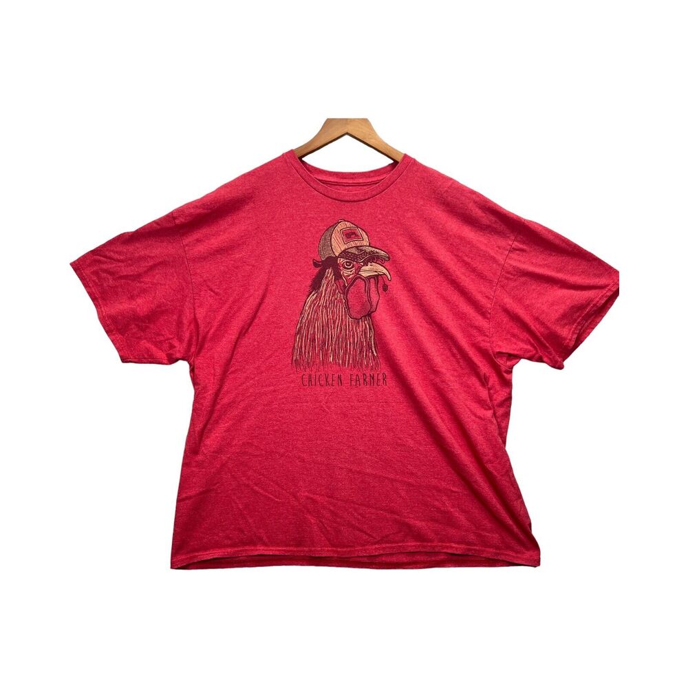 Chicken Farmer Trucker Hat Farm Rooster Hen Hipster Indie Adults 3XL Red T-shirt